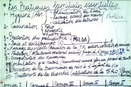 Liste des pratiques familiales essentielles à l'atelier de Bertoua.